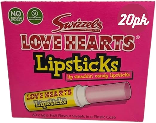Novelty Candy Love Heart Lip Sticks 20 pack - Perfect for Children's Parties.